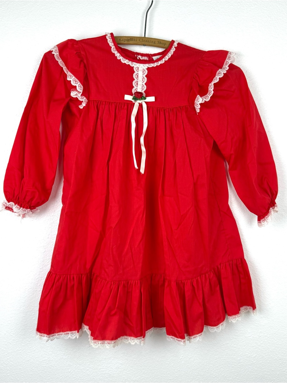 Bryan Vintage Red Girls Holiday Dress with Lace Trim 6